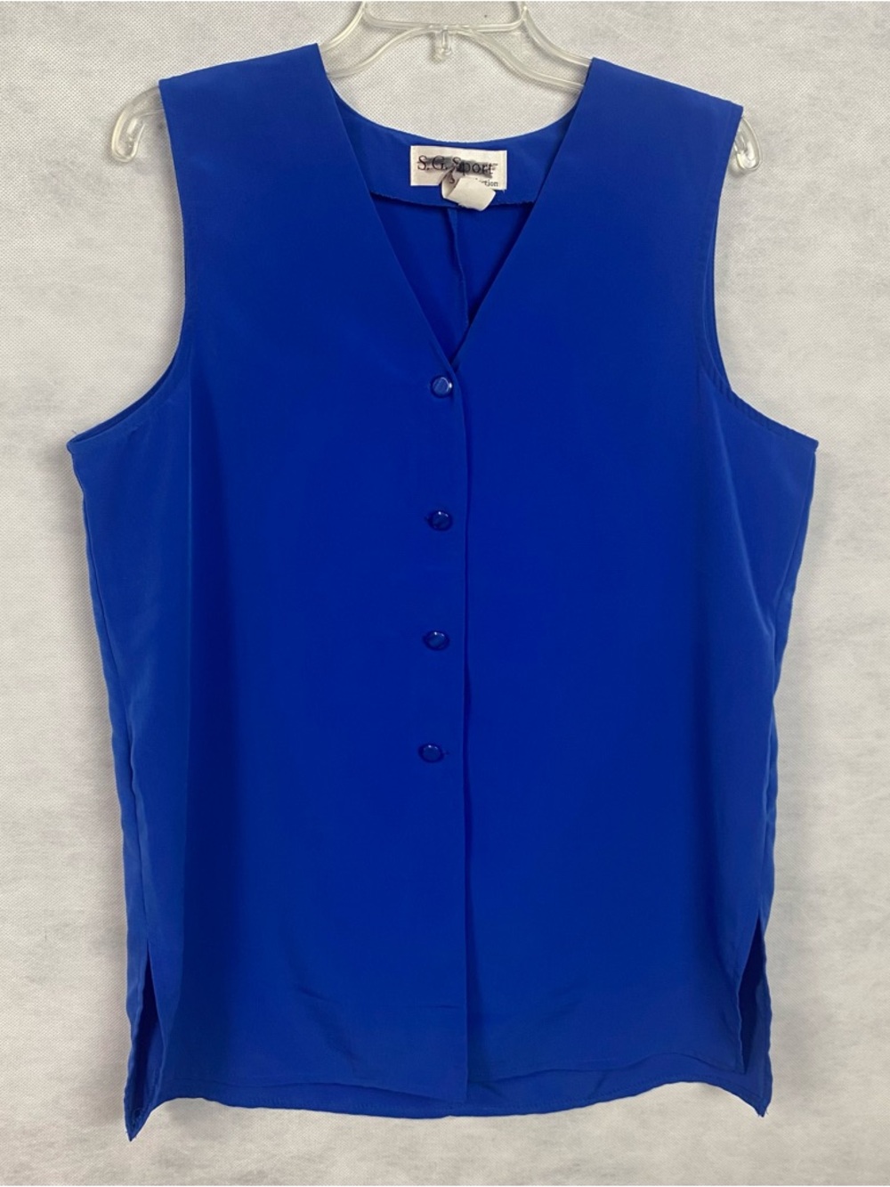 Vtg S.G Sport Collection Blouse Women’s Medium Blue Sleeveless Button Up V Neck